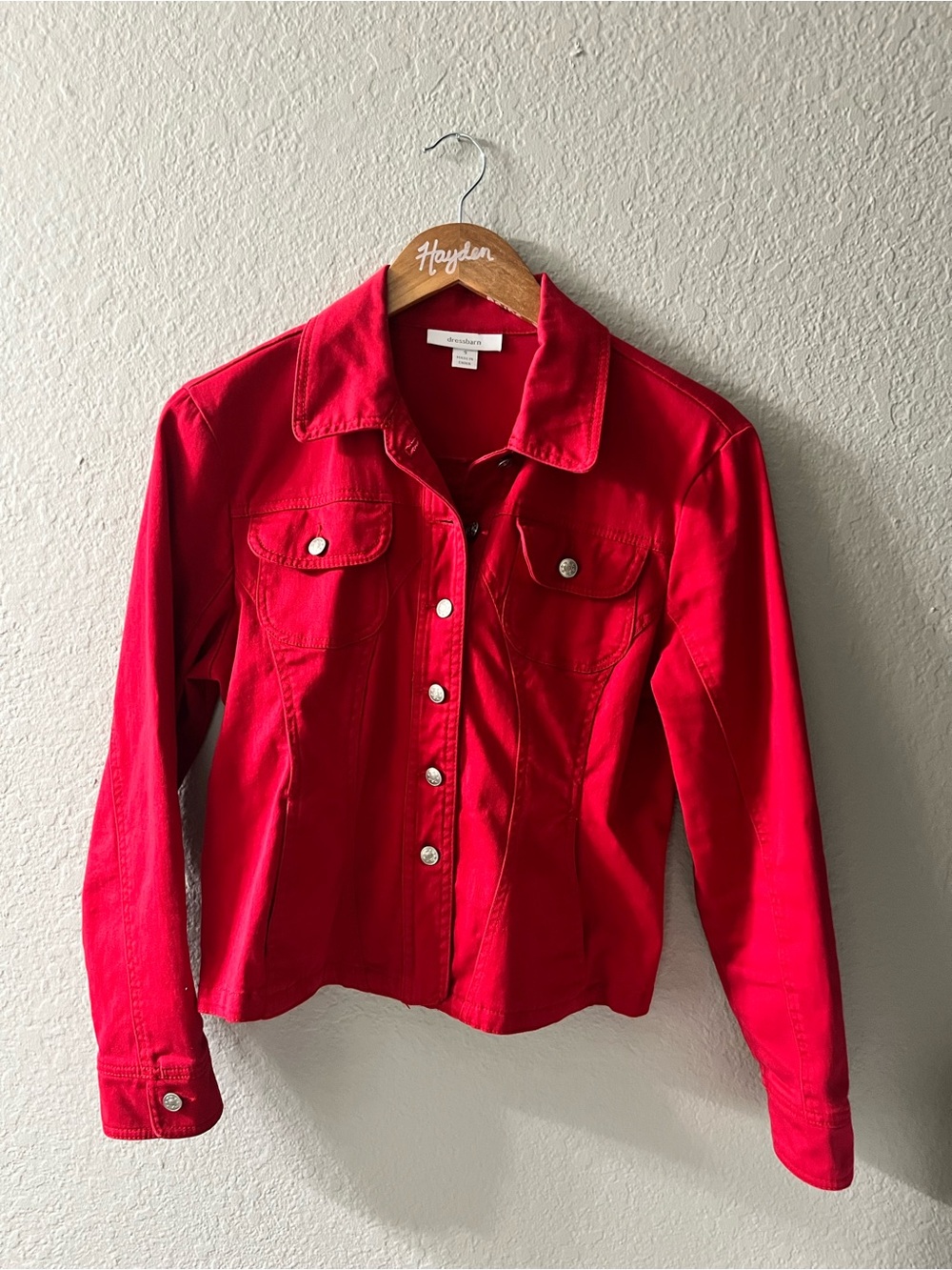 dressbarn Red Snap-Front Jean Jacket